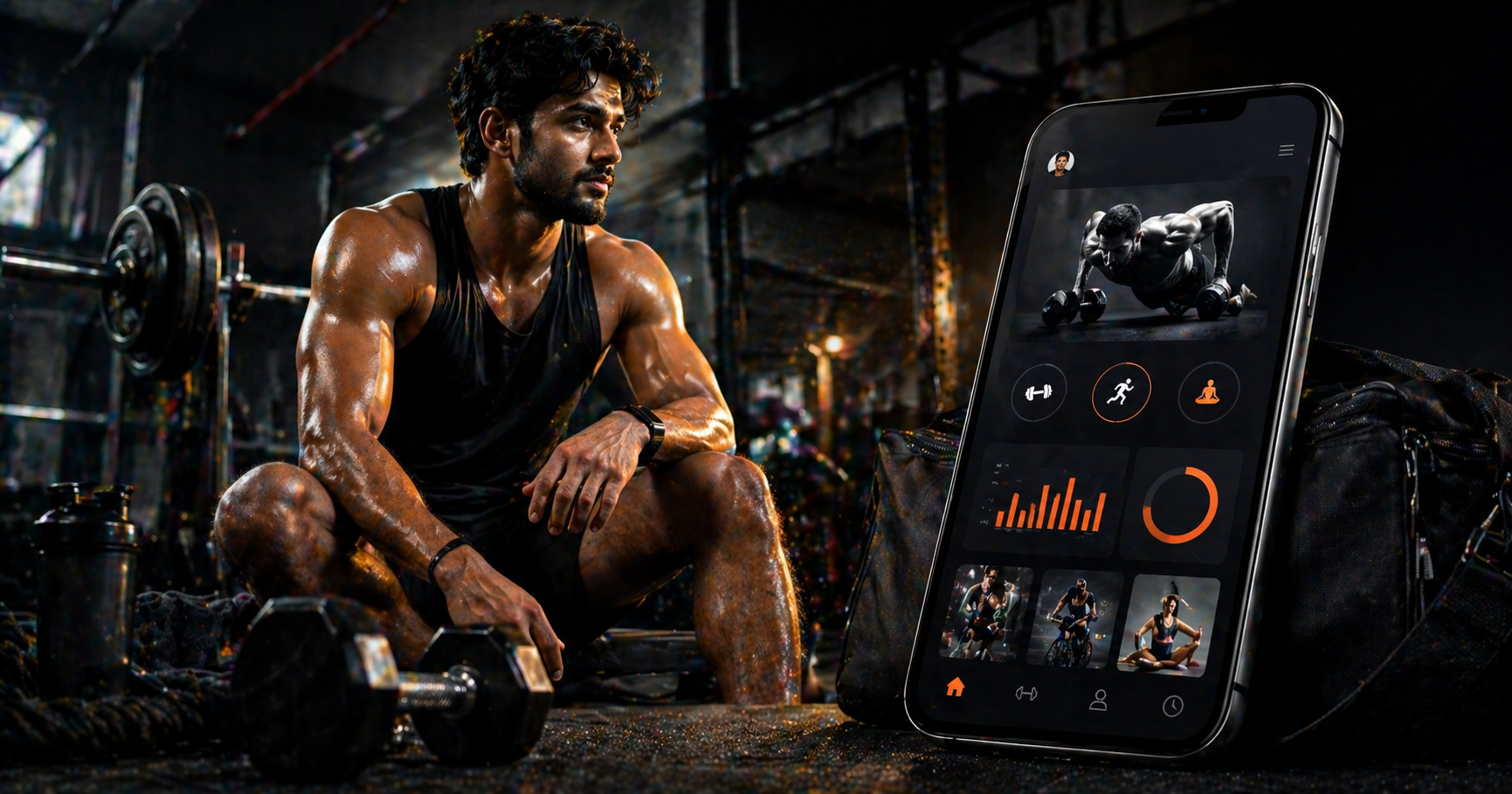 Akhara Strength members app — workout log, class booking, body composition tracking